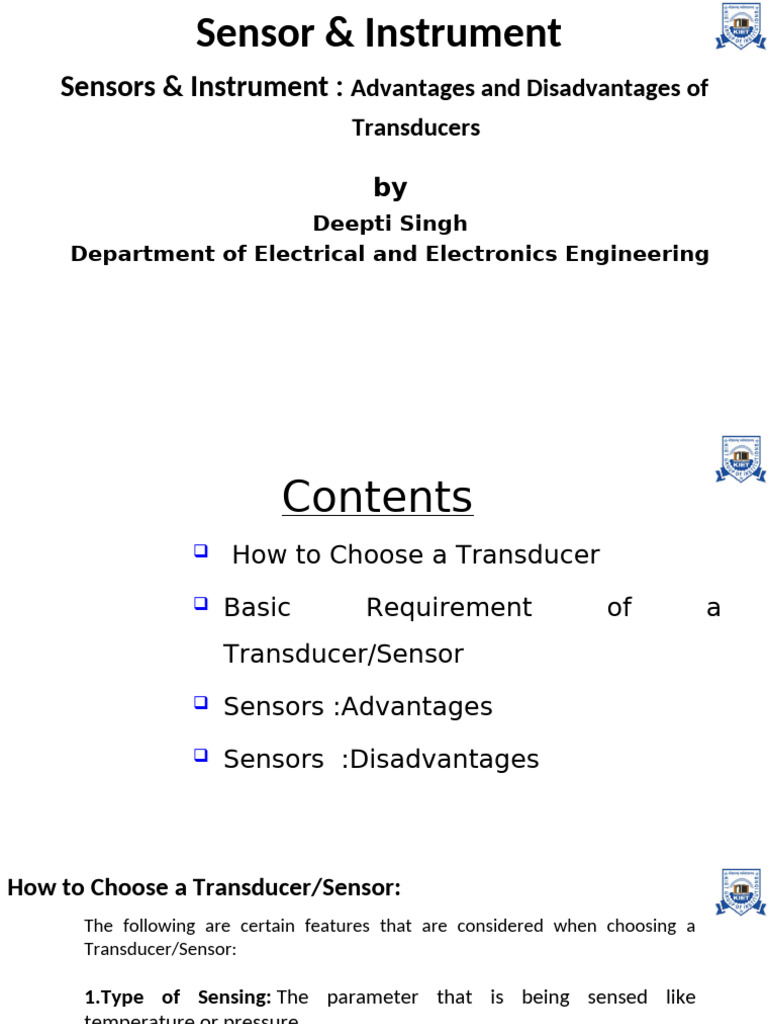 Sensor and Instruments Unit 1 - L2 How To Choose Sensors and Advantages ...