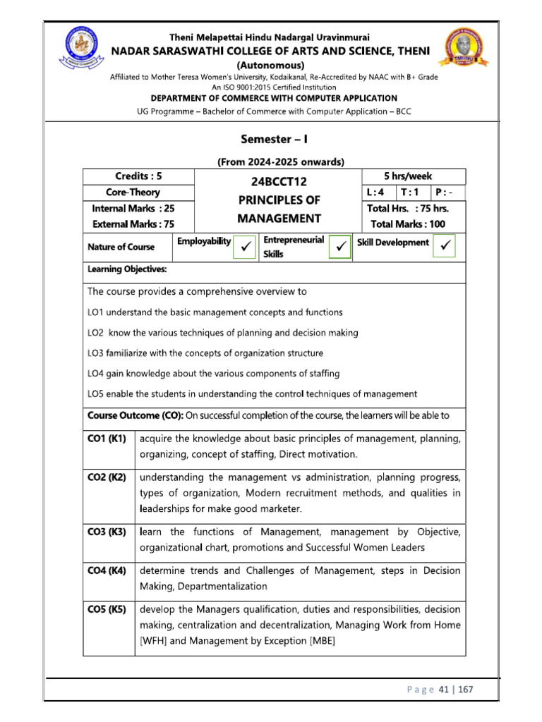 Principel of Management - I Year | PDF
