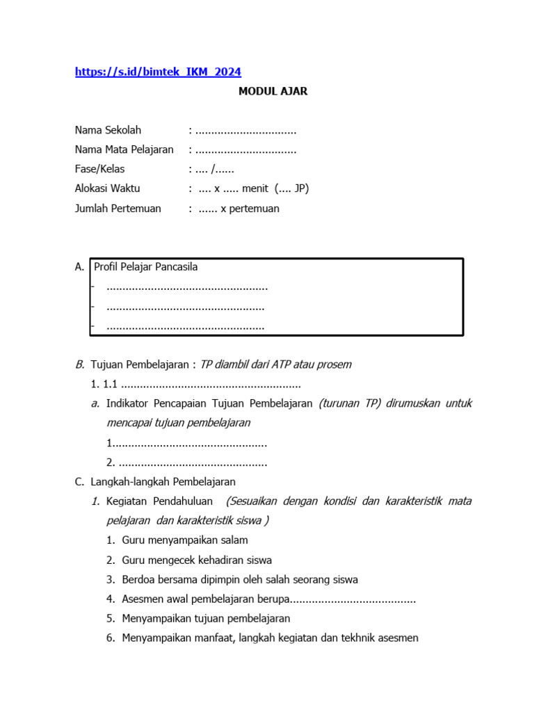 Template Modul Ajar 2024 | PDF