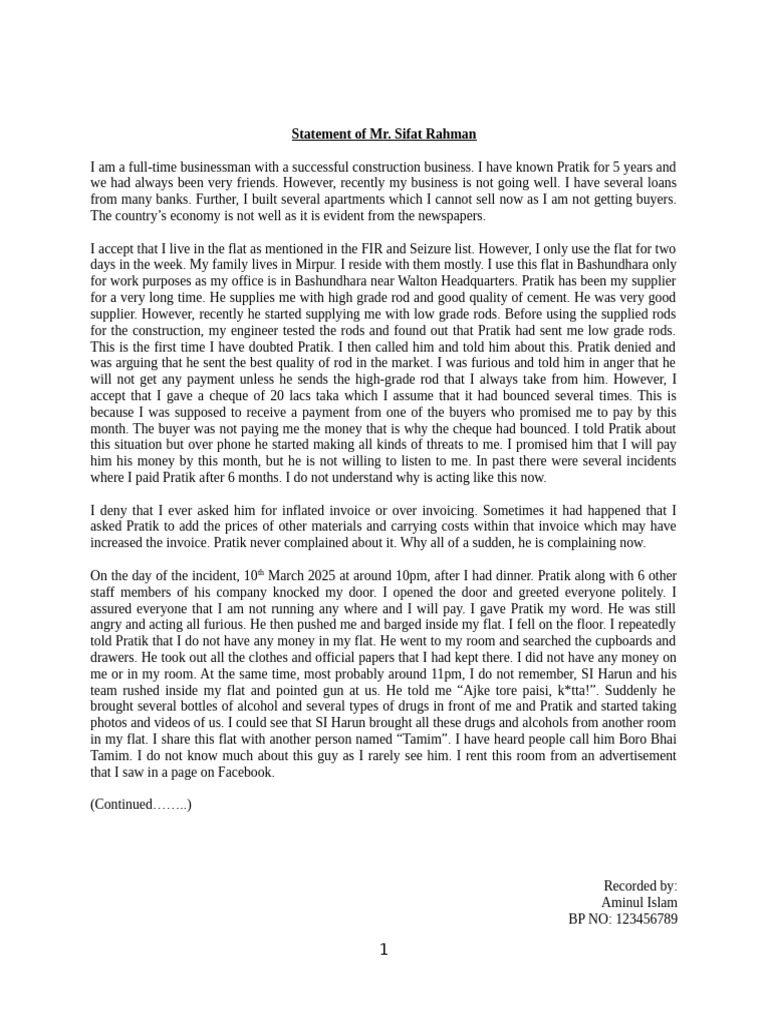 Businessman’s Statement on Supplier Dispute | PDF