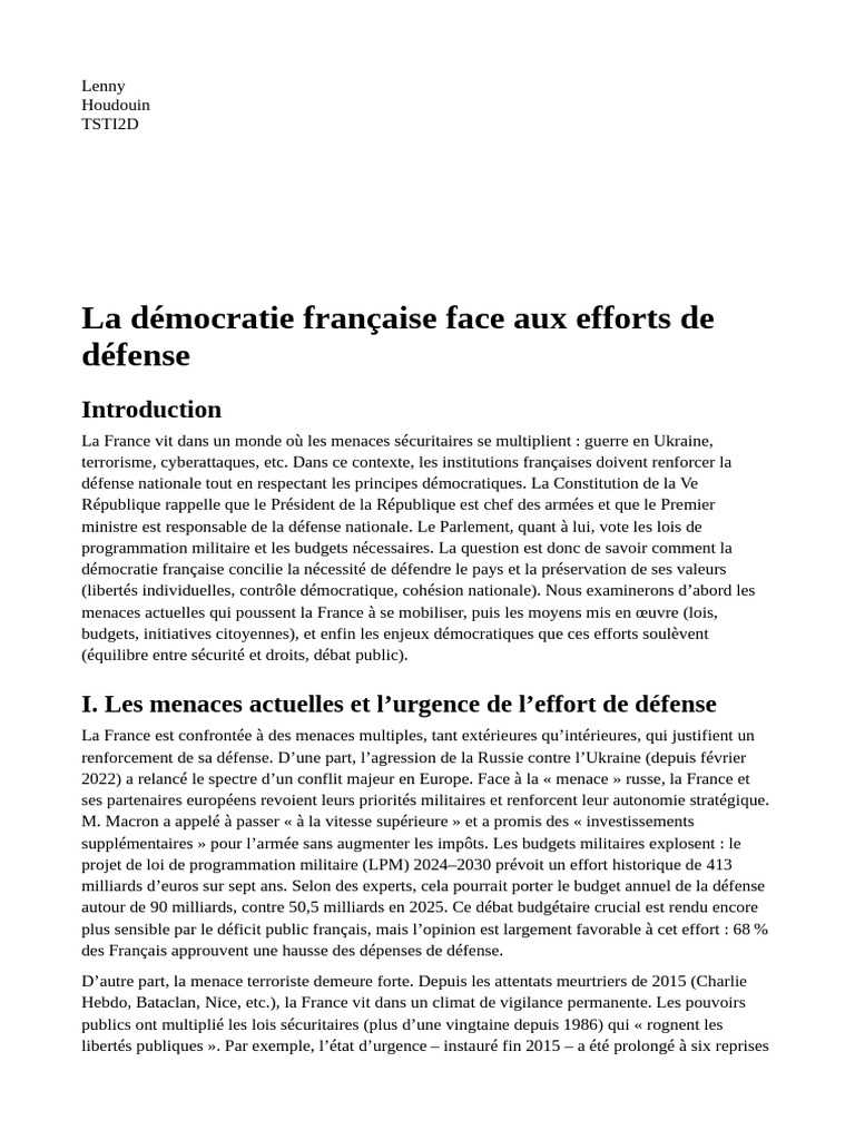 Démocratie et défense en France : enjeux actuels | PDF | Démocratie ...