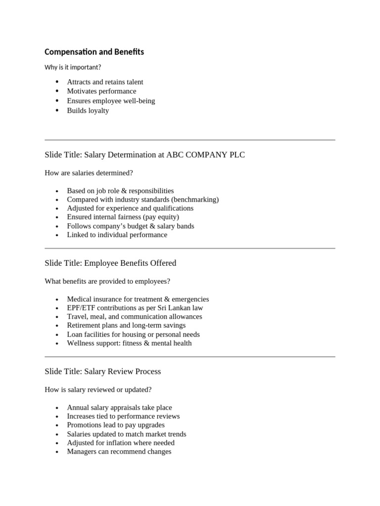 ABC Company Compensation & Benefits Overview | PDF