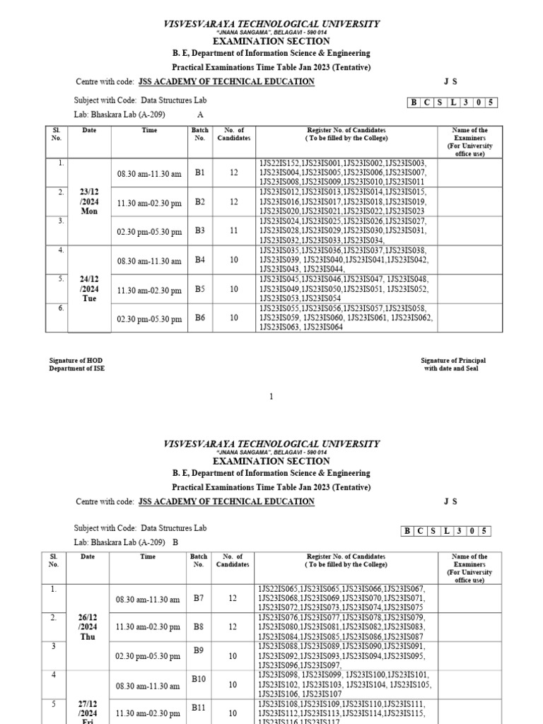 3rd Sem DS Lab Practical Exam TT Dec2024 | PDF | Chess | Chess Theory