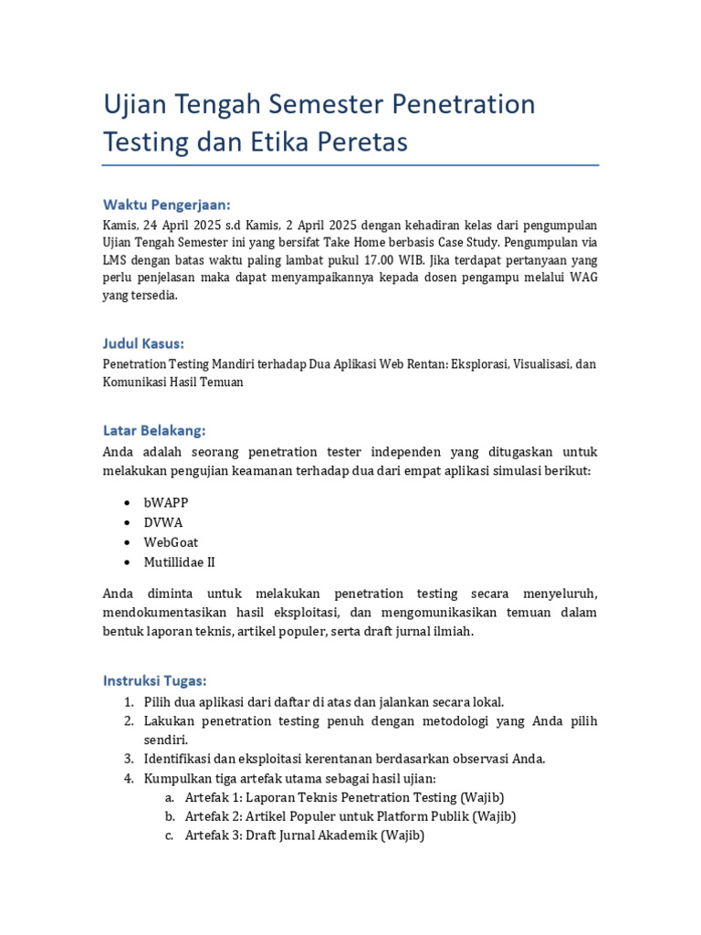 Ujian Penetration Testing Mandiri 2025 | PDF