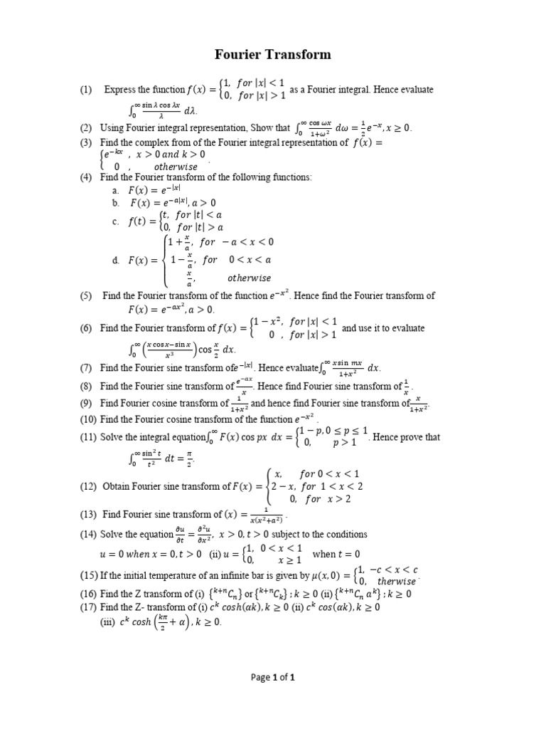 Fourier Transform Calculations and Integrals | PDF | Fourier Series ...