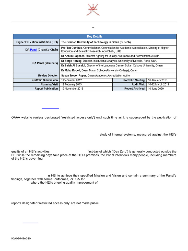 Oman IQA Report Summary for GUtech | PDF