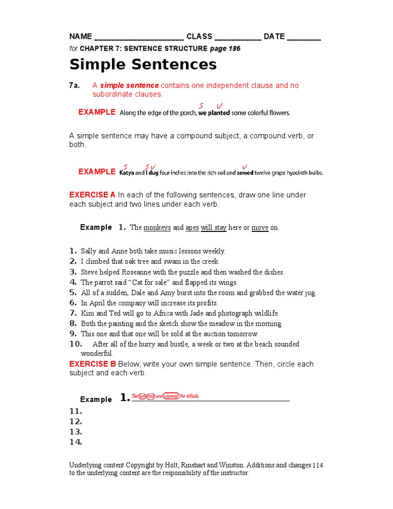 Simple Sentences | PDF