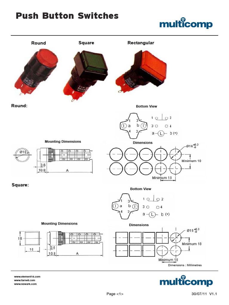 Pushbutton Switches Datasheet | PDF | Switch | Electrical Components