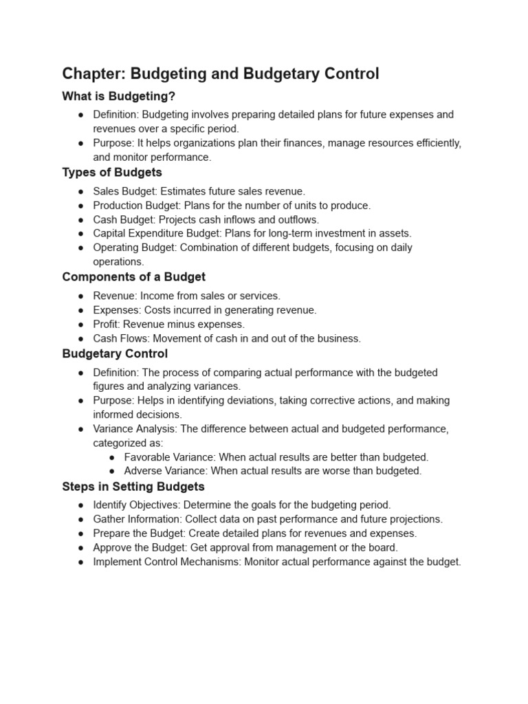 Budgetary Control Process Overview | PDF | Budget | Expense