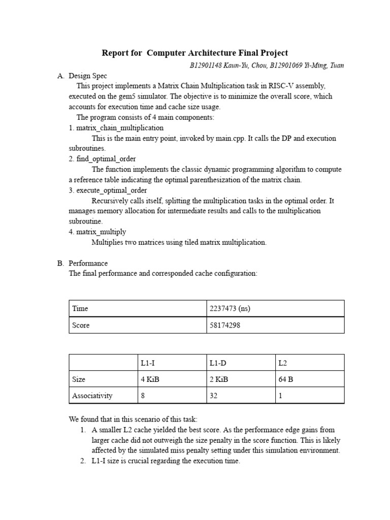RISC-V Matrix Chain Multiplication Report | PDF | Cpu Cache | Program ...