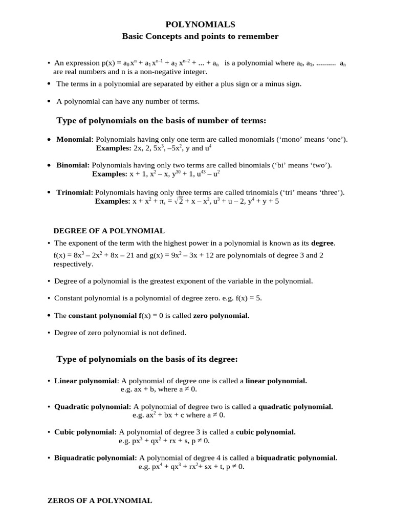 Fundamental Concepts of Polynomials | PDF | Polynomial | Mathematics