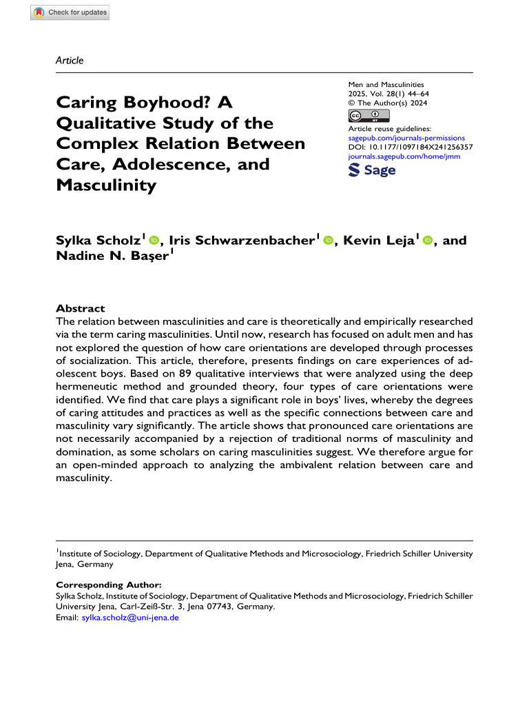 Caring Masculinities in Adolescent Boys | PDF | Masculinity | Adolescence