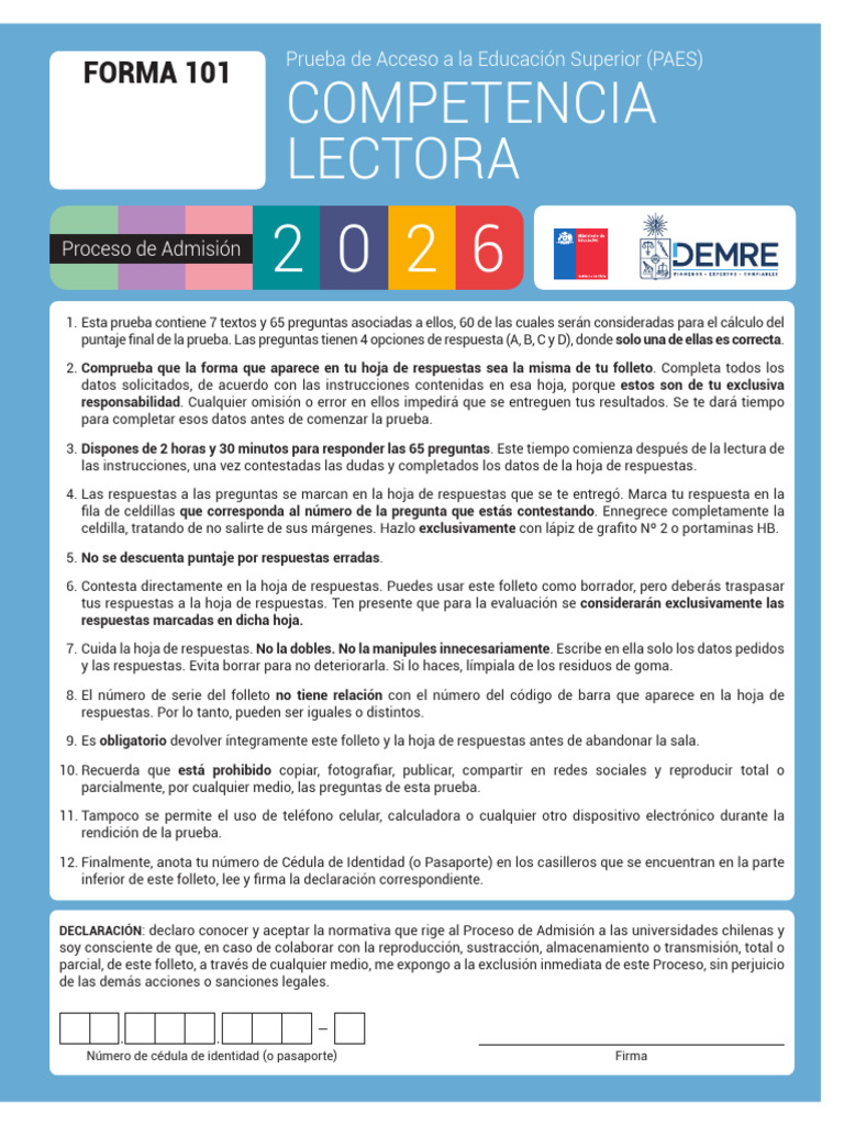 Prueba de Competencia Lectora PAES 2026 | PDF | Demografía | Tasa de ...