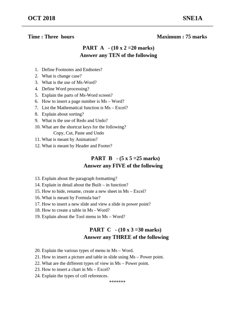 MS Office Basics Exam Questions | PDF