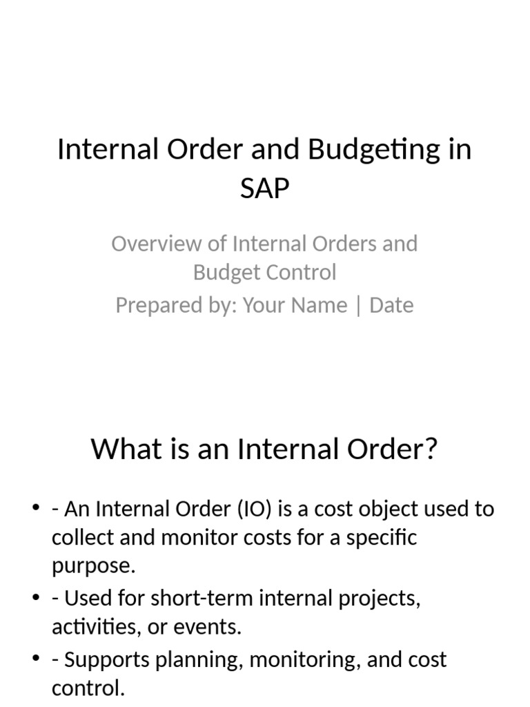 Internal Order Budgeting in SAP | PDF