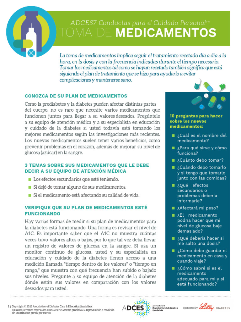 La Toma de Medicamentos - ADCES7 | PDF | Medicamentos con receta | Diabetes