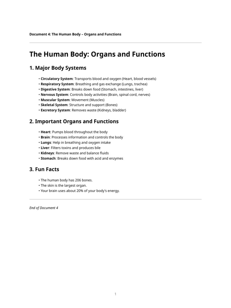 Human Body Systems and Functions | PDF