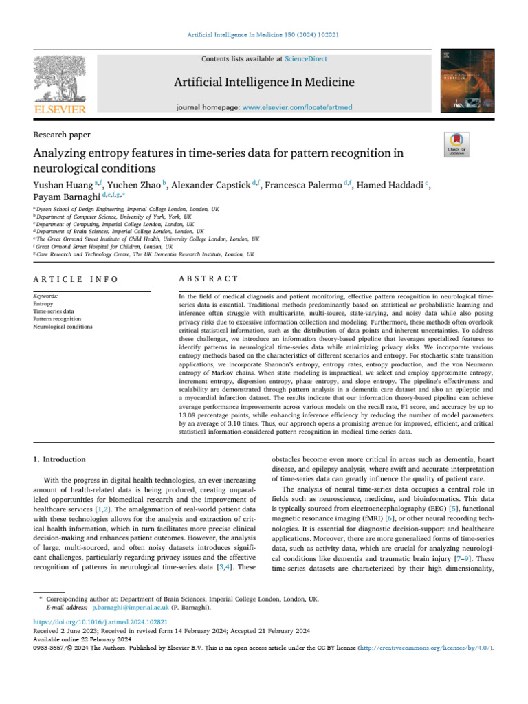 Entropy-Based Pattern Recognition in Neurology | PDF | Time Series ...