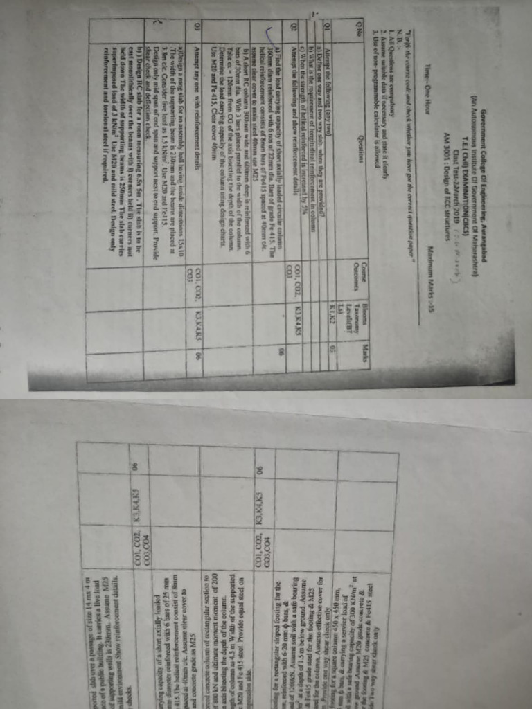 R.C.C. Structures Examination Paper | PDF