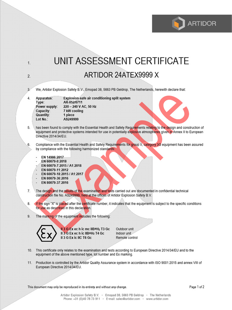 AR-052 Example Certificate 09-2024 | PDF | Electric Power ...