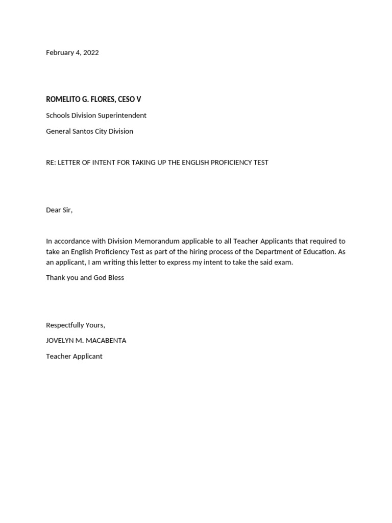 Ept Intent Letter | PDF