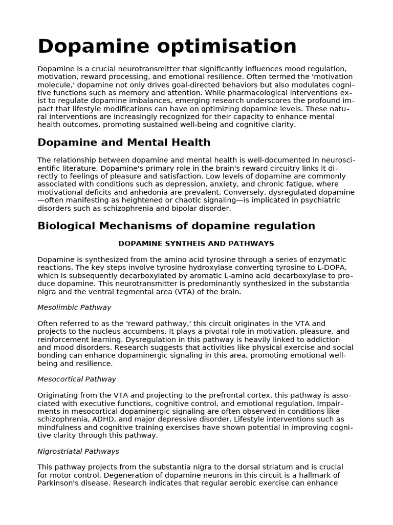 Summary of Dopamine Optimisation | PDF | Dopamine | Reward System