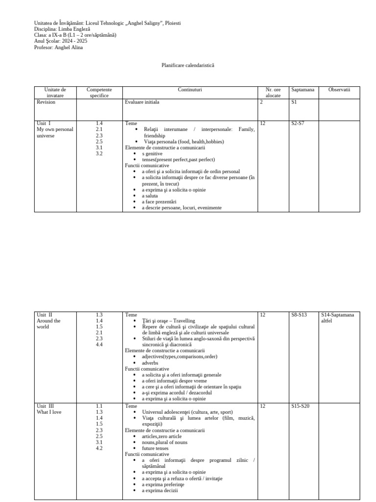 English Curriculum Plan for 9th Grade | PDF | Adverb | Plural