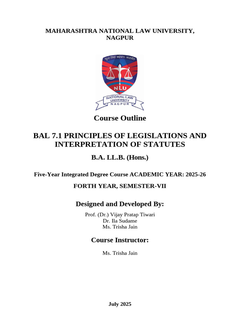 7.1 Principles of Legislations & Interpretation of Statutes COURSE ...