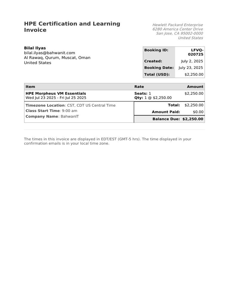 HPE VM Essentials Certification Invoice | PDF