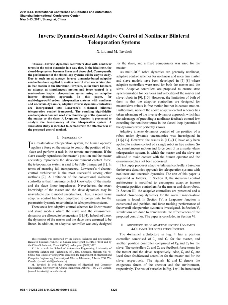 Inverse Dynamics-Based Adaptive Control of Nonlinear Bilateral | PDF ...