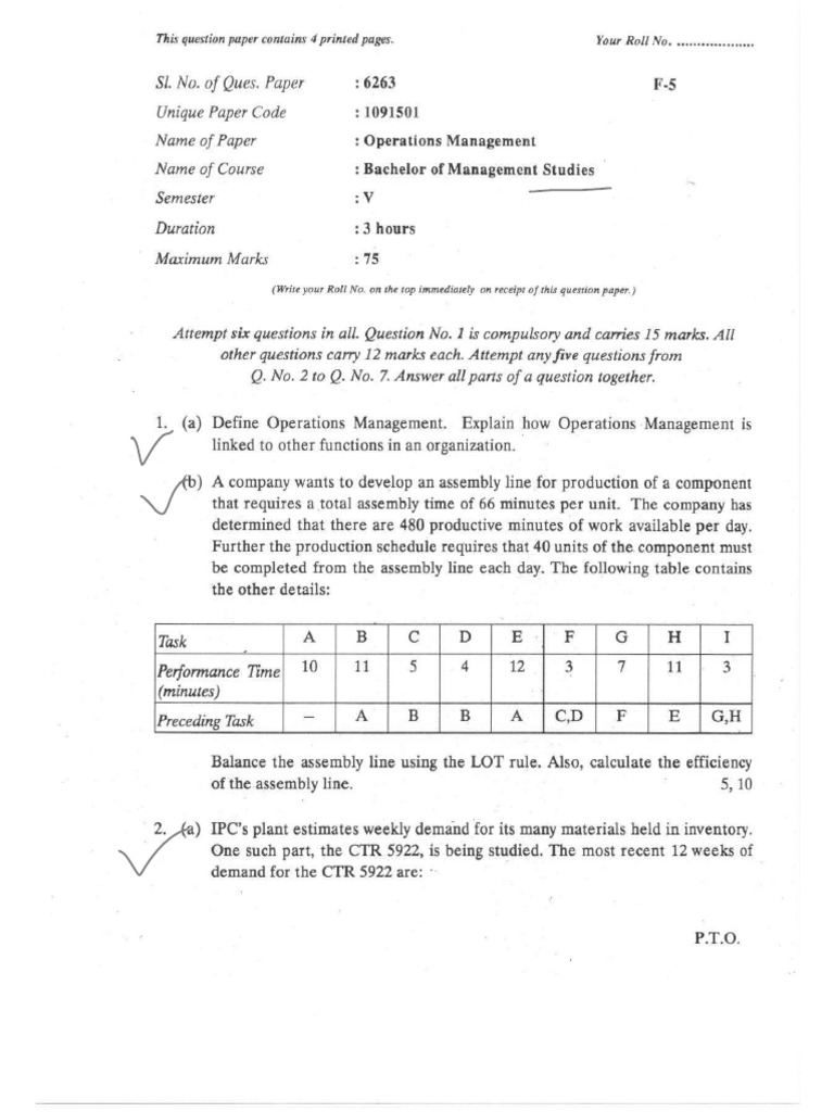 OM Quesstion Paper 2015 | PDF