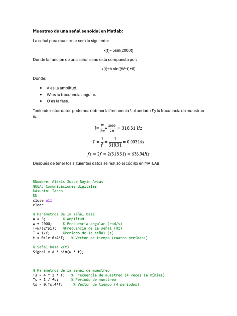 Muestreo de señal senoidal en MATLAB | PDF | Algoritmos | Tecnología ...