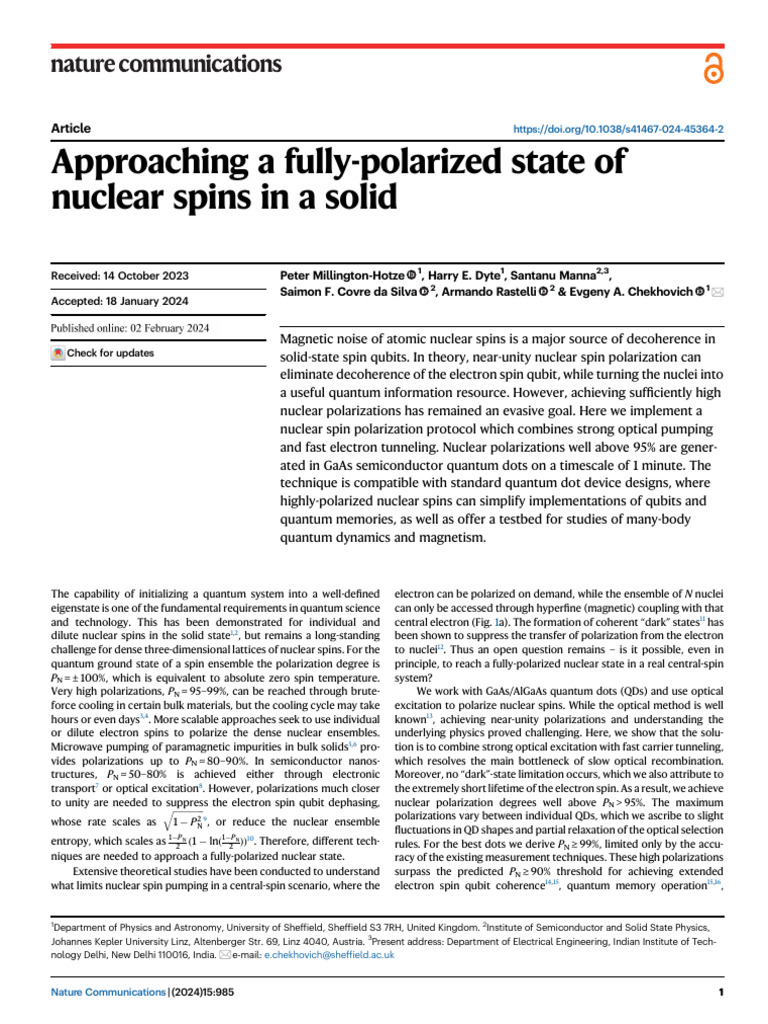 Achieving High Nuclear Spin Polarization | PDF | Spin (Physics) | Electron