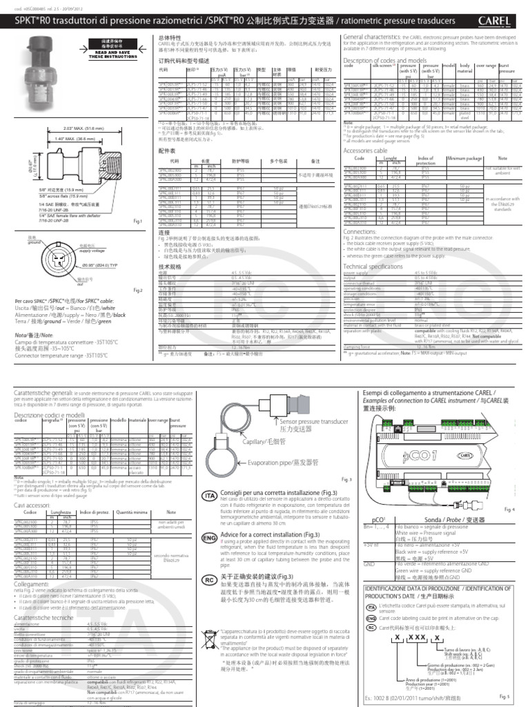 CAREL Electronic Pressure Transducers | PDF