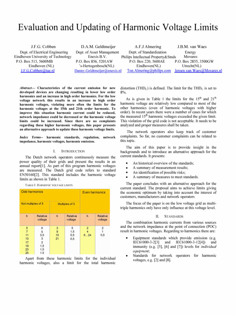 Evaluation and Updating of Harmonic Voltage Limits | PDF ...