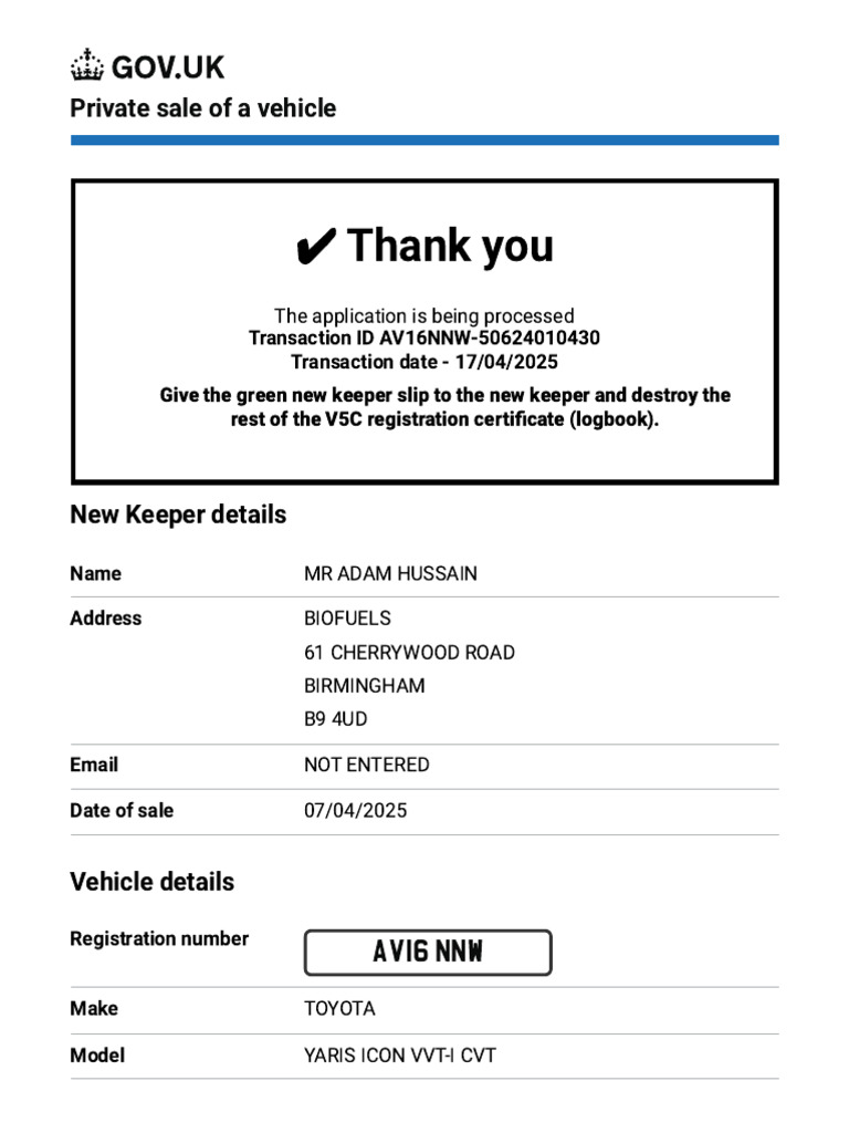 DVLA Vehicle Ownership Transfer Process | PDF