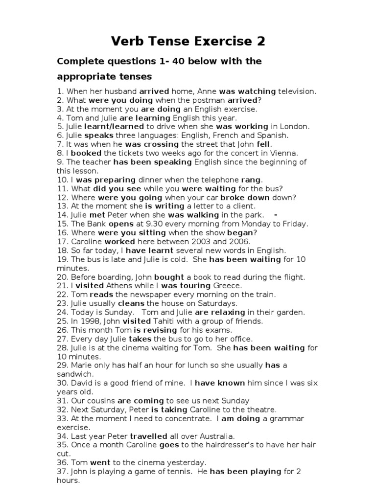 Verb Tense Practice Exercise 2 | PDF
