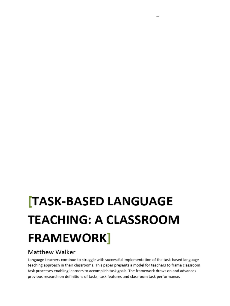 2011 - Task-Based Language Teaching A Classroom Framework - Matthew ...