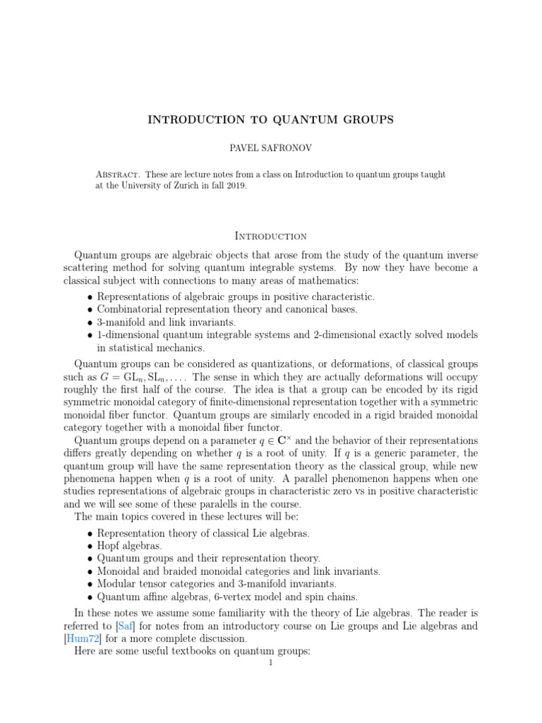 Introduction to Quantum Groups | PDF | Representation Theory | Lie Algebra