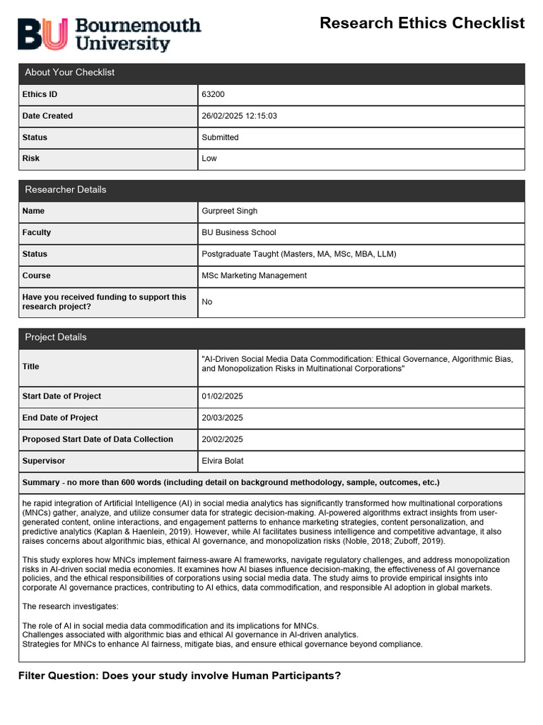 BU Ethics Checklist for AI Research | PDF | Artificial Intelligence ...