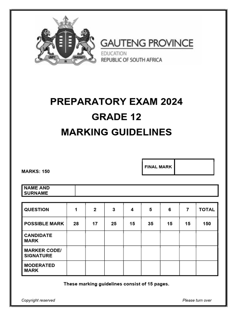 Grade 12 Preparatory Exam Marking Guidelines | PDF