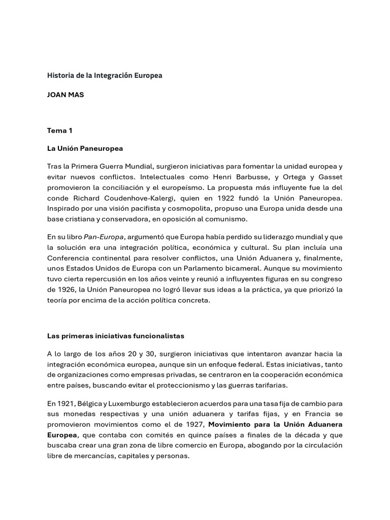 Historia de la Integración Europea | PDF | Unión Económica Y Monetaria ...