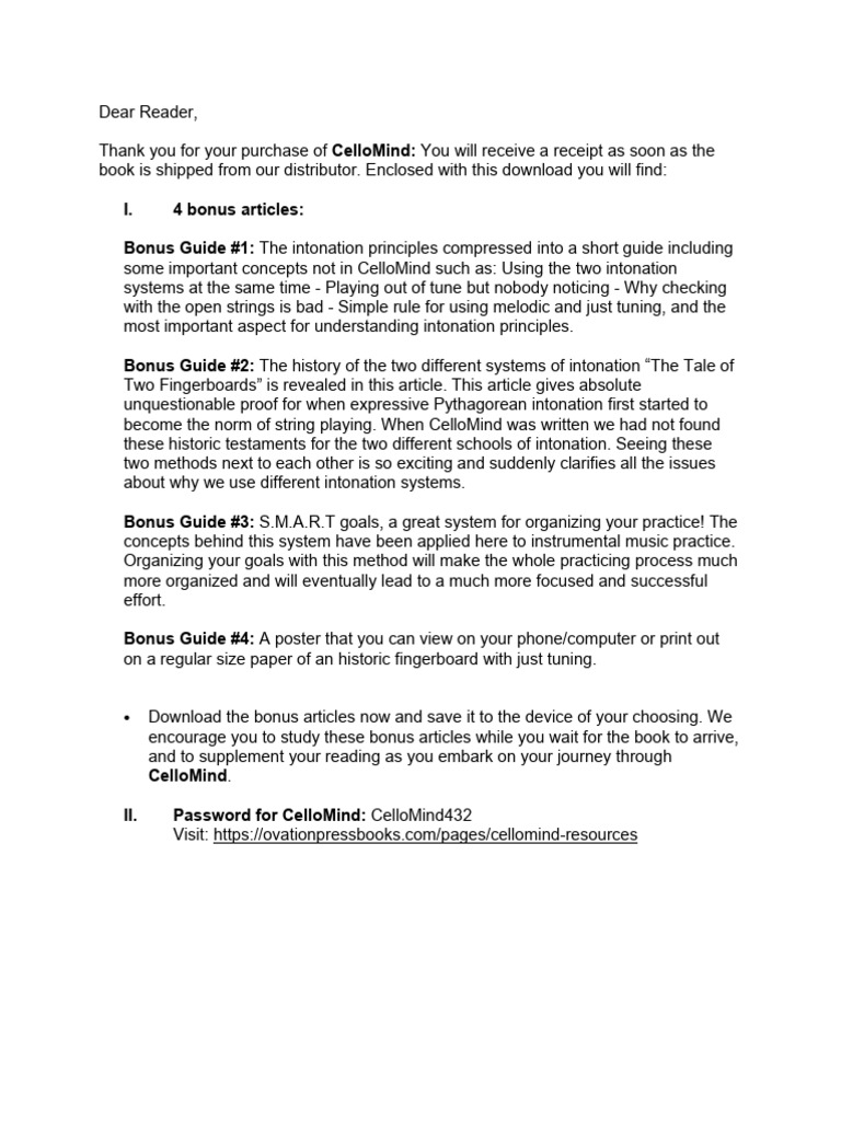 CelloMind Bonus Guides and Resources | PDF