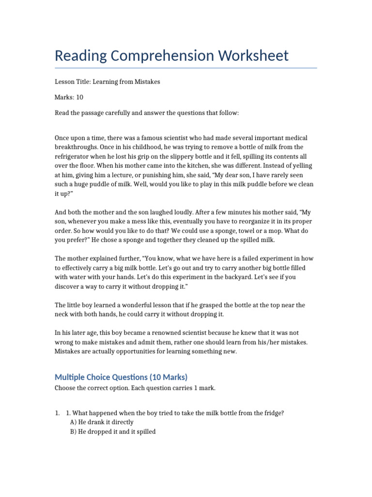 Learning from Mistakes: A Lesson | PDF