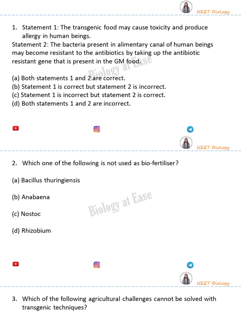 NEET Biology: Biotechnology Mock Test | PDF | Genetically Modified ...