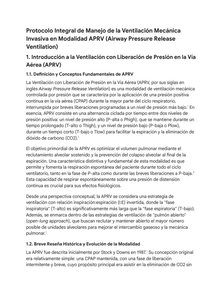 Protocolo de Ventilación APRV | PDF | Fisiología | Medicina CLINICA