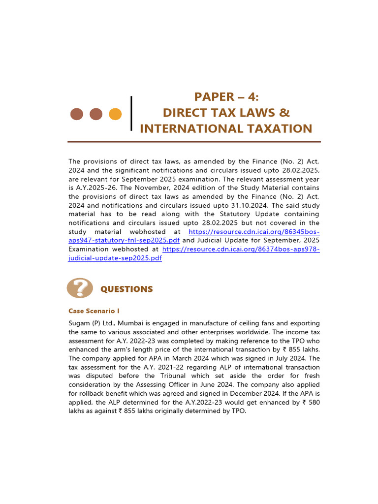 Direct Tax Laws & International Taxation Guide | PDF | Expense | Tax ...