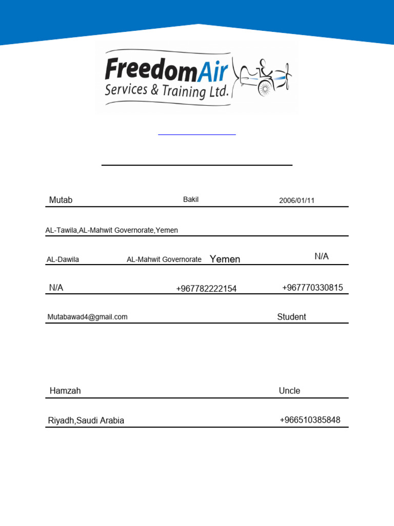 Freedom Air Internation Student Application Formp - Mutab Bakil | PDF ...