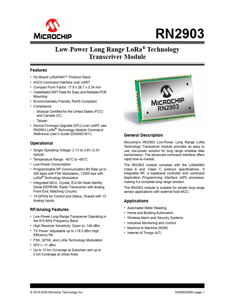 RN2903 LoRaWAN Module Datasheet | PDF | Microcontroller | Input/Output