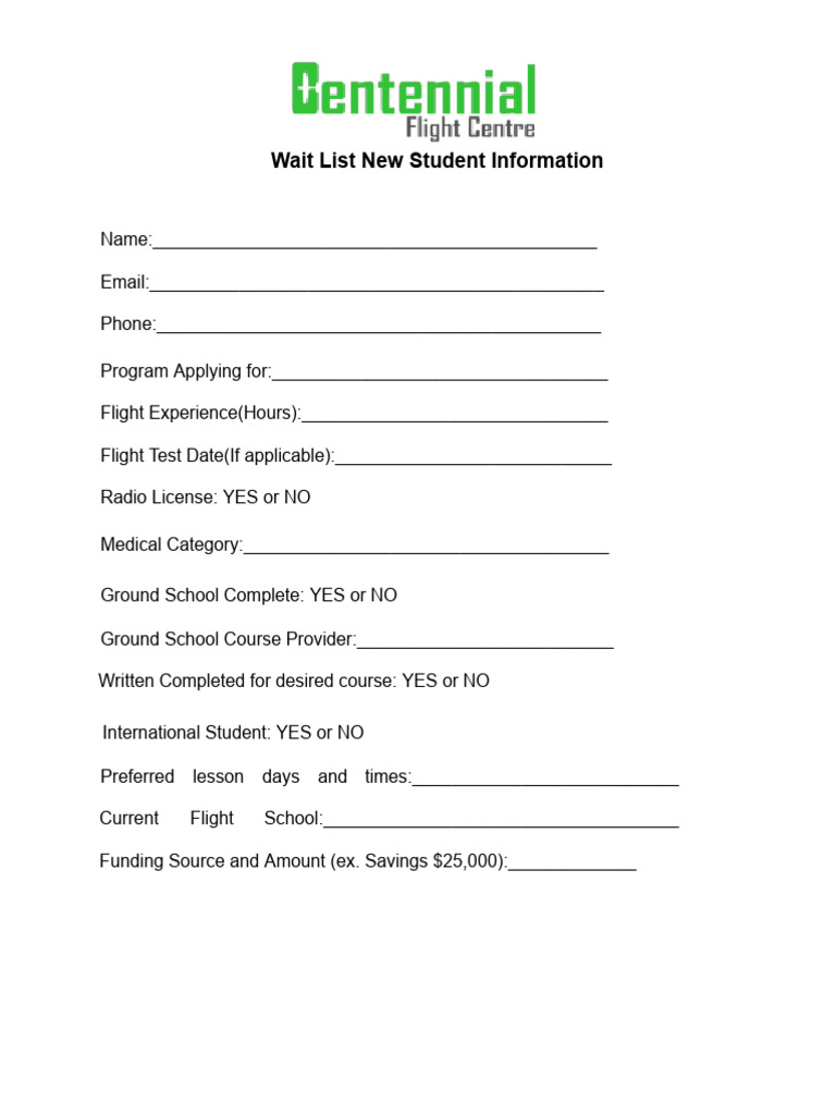 New Student Waitlist Information Form | PDF